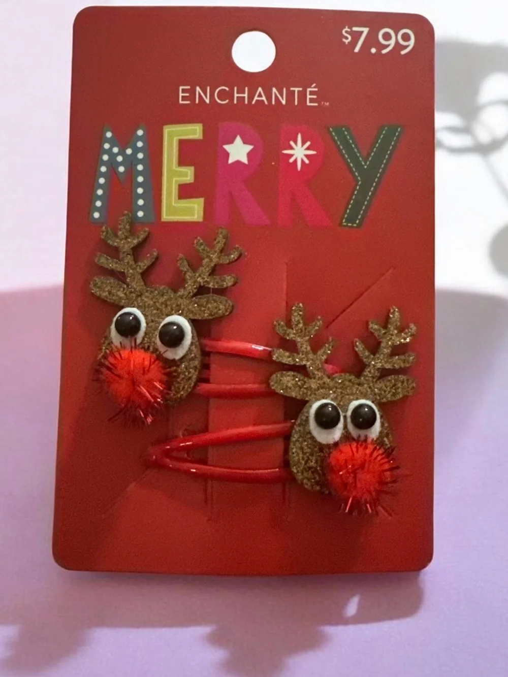 Enchanté Merry Reindeer Hair Clips - Red & Brown 1863